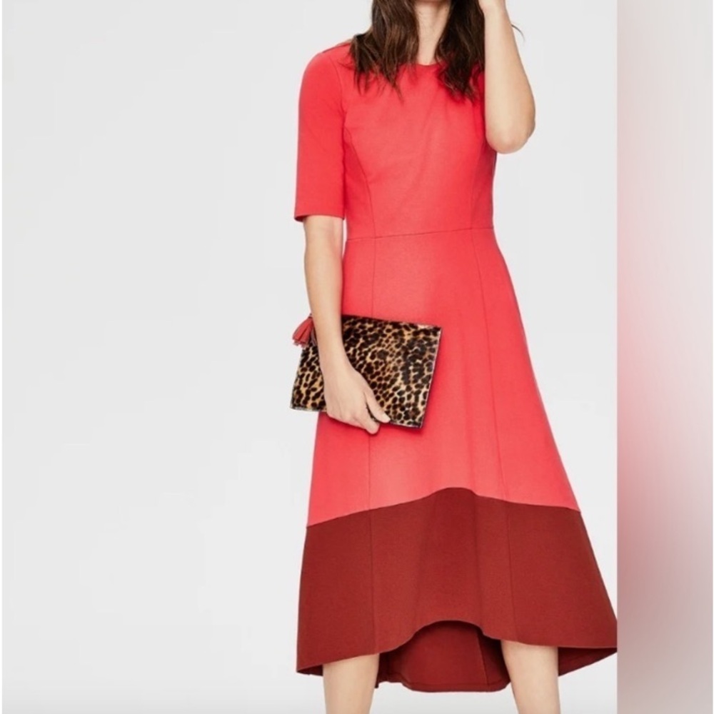 🆕 Boden Wren Ponte Midi Colorblock Dress In Pop Peony And Conker SZ 6R